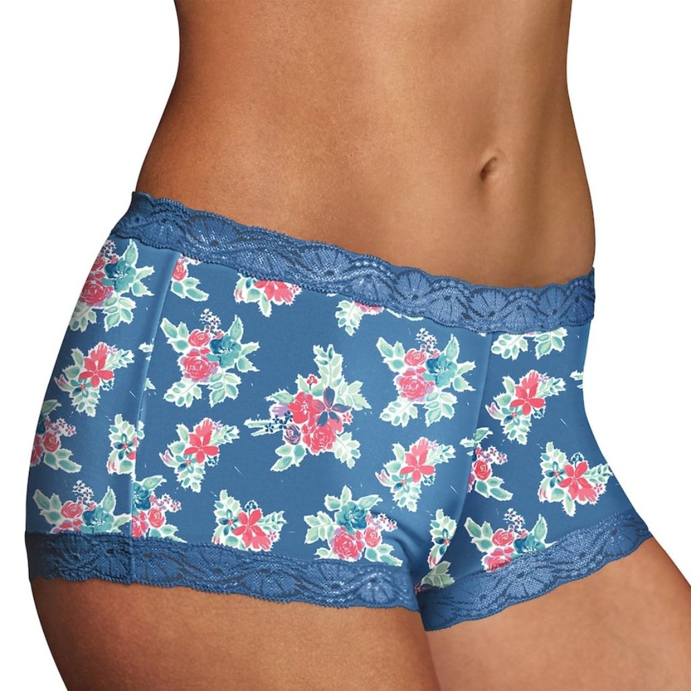 Maidenform NWT Pretty Floral One Fab Fit Microfiber Lace Trim Boyshort 40760 S/5